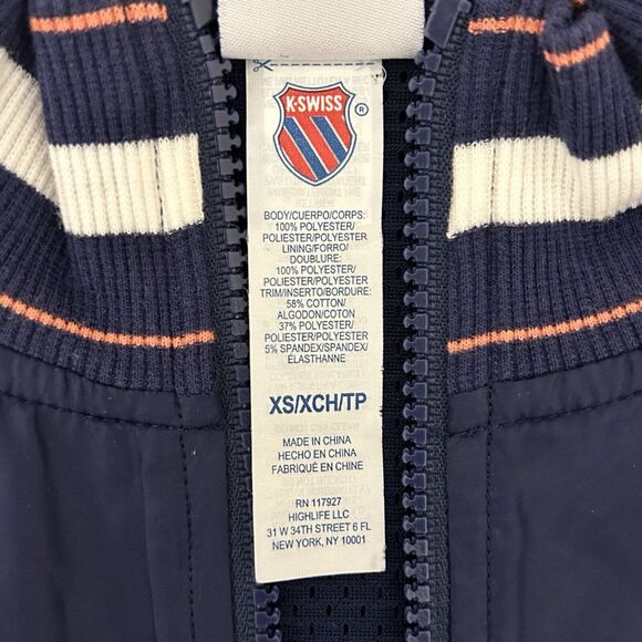 K Swiss Cropped full zip jacket Womens XS Blue Striped Windbreaker pockets - Picture 7 of 13